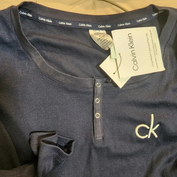 Calvin Klein Pajama Set Long Sleeve Shirt Loungewear Viscose  Dark Navy Size M L - Picture 4 of 11
